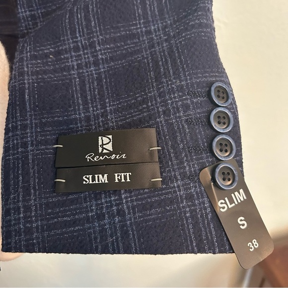 Renoir Men's Navy Plaid Blazer Size 38 Slim - Picture 3 of 15